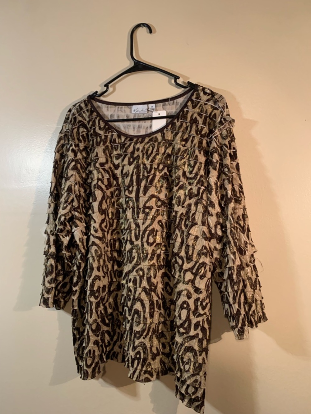 Leopard Print Textured  Top - Brown & Black womens 3x Kim Roger’s